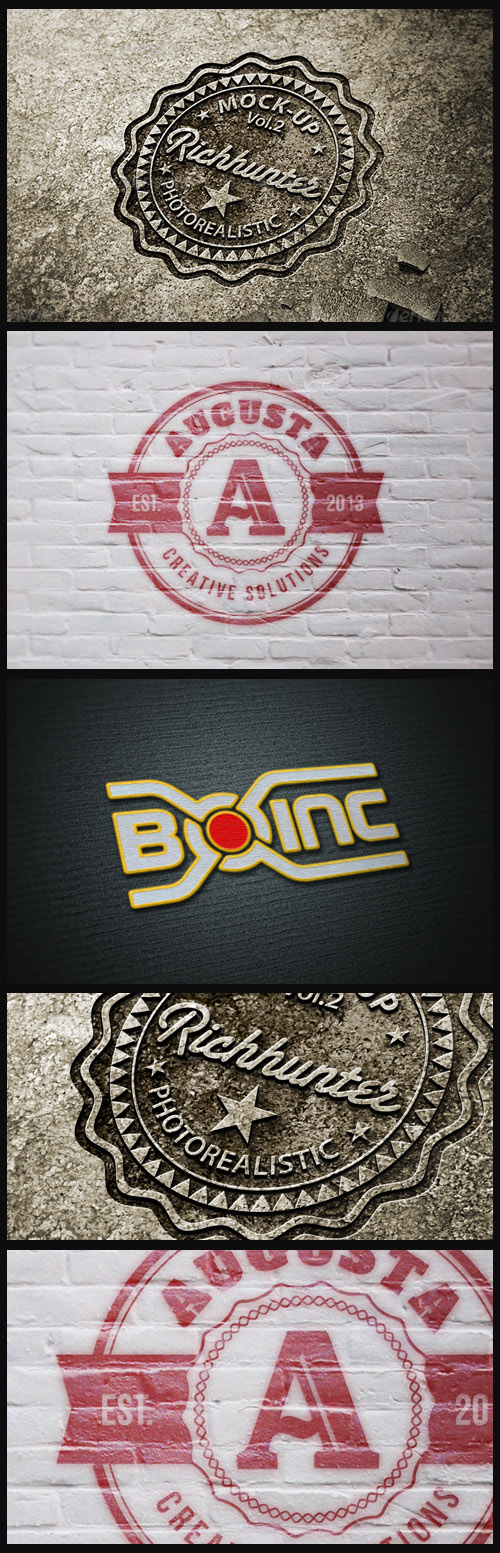 Logo Mock-Ups - Stone Carvings, Grunge Wall Paint, Threaded Logo