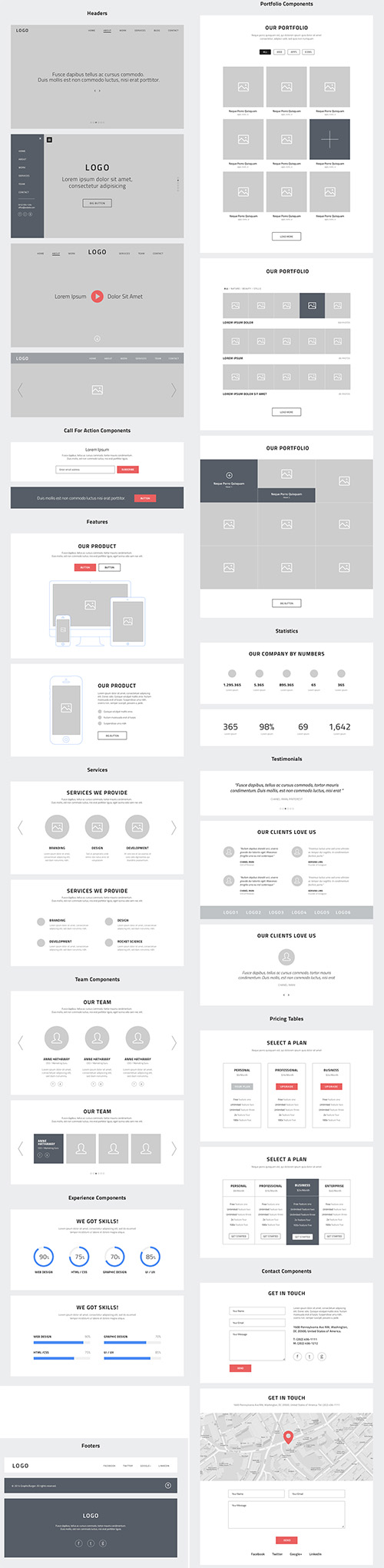 PSD Web Design - One Page Website Wireframes
