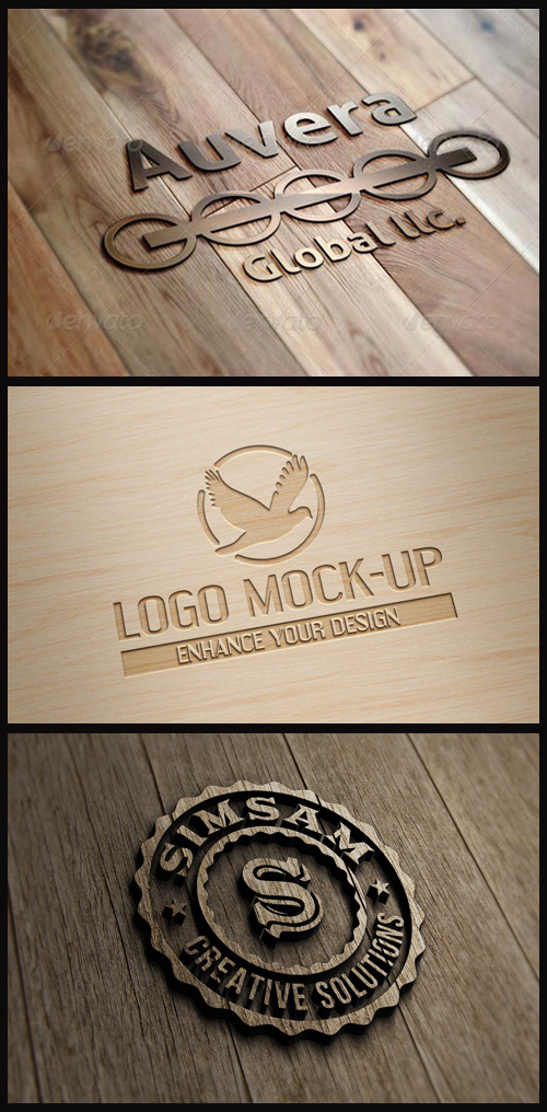 Wooden Logo Mock-Ups - Laser Engraved, Wall Sign, 3D Logo