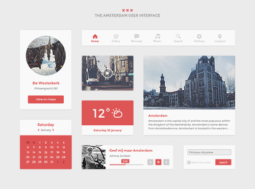 PSD Web Design - Red & White Color Style Flat UI kit
