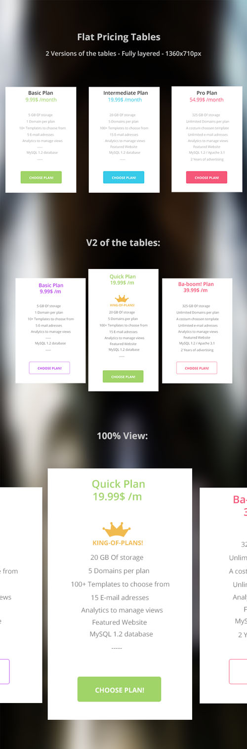 Flat Pricing Tables PSD Template