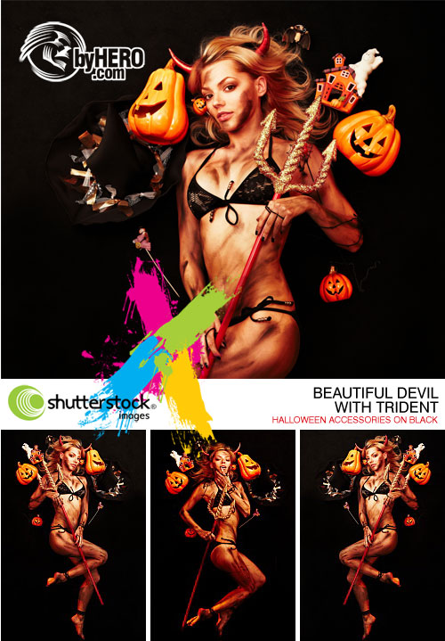 Beautiful Devil With Halloween Accessories 4xJPGs - Shutterstock