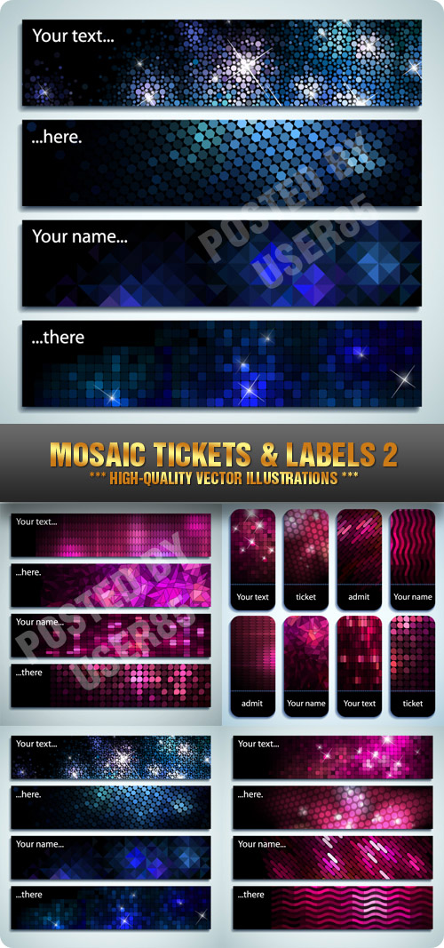 Stock Vector - Mosaic Tickets & Labels 2