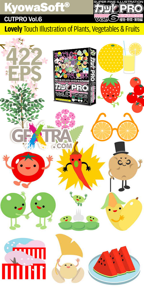 KyowaSoft CutPro Vol.6 Lovely Touch Illustrations of Plants, Vegetables & Fruits 425xEPS