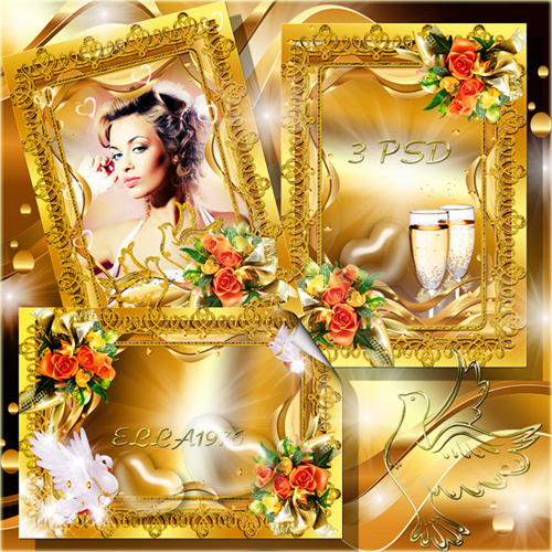 Golden wedding photo frames - Let your hearts beat two unison!