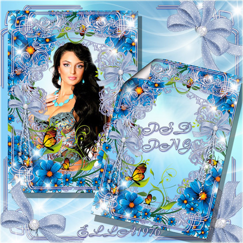 Flower frame for Photoshop-bloom in spring with blue flowers